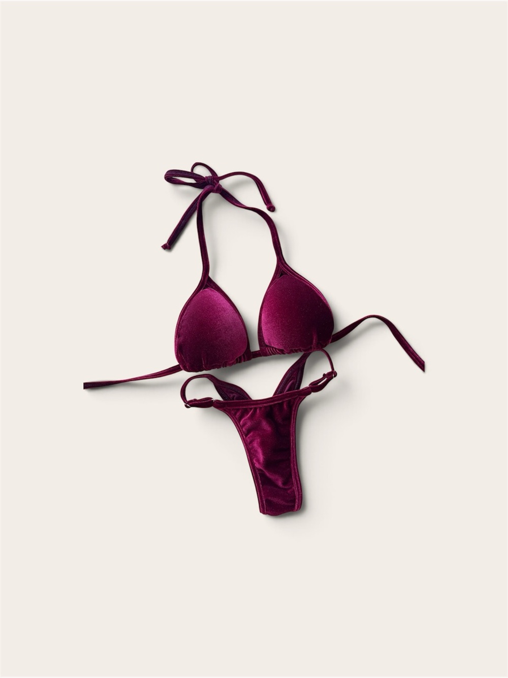 Wine Velvet Posing Bikini - Top M + Pro Cut Adjustable Bottoms - NEW